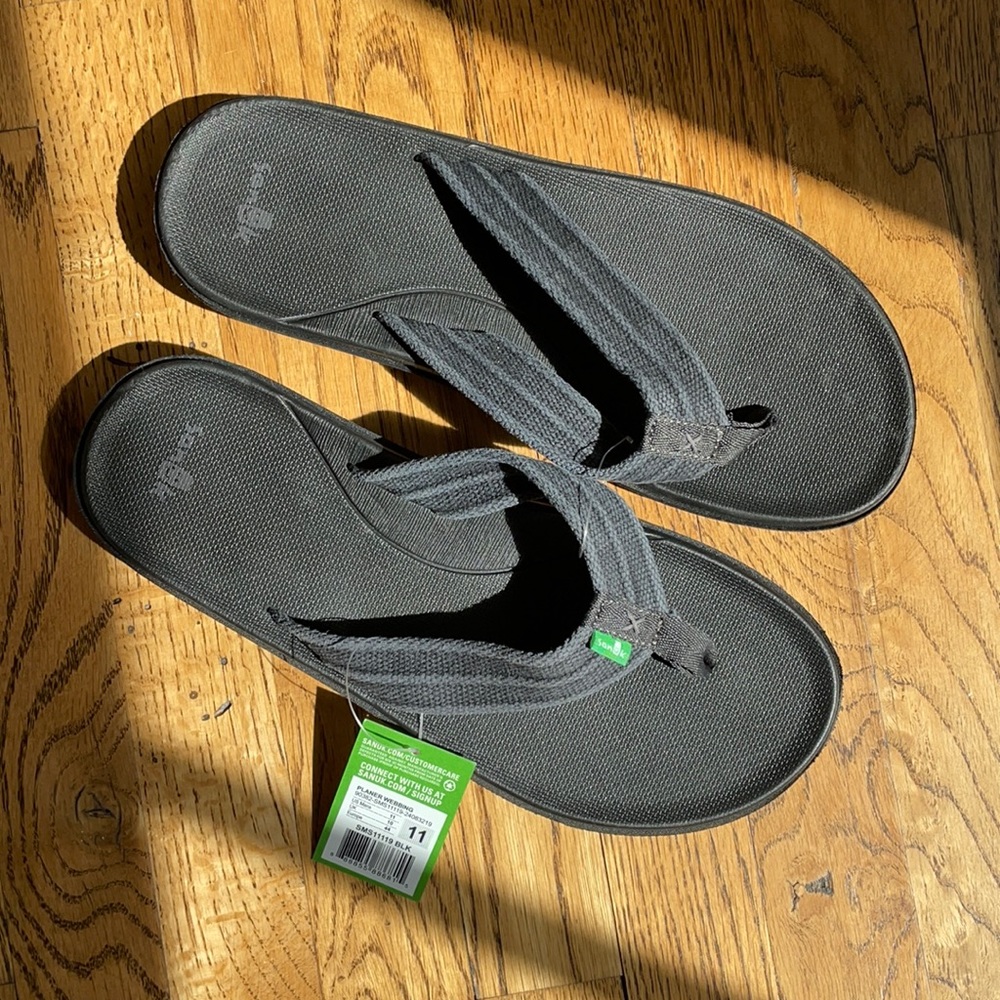 Sanuk Men’s Sz11 Planer Webbing Black Flip Flop NWT